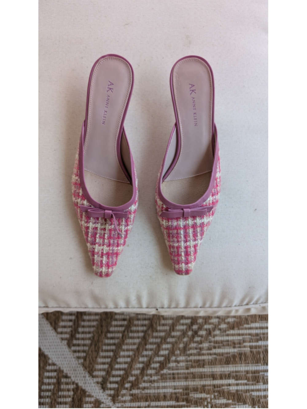 Women's Anne Klein Pink White Tweed Mules Size 8